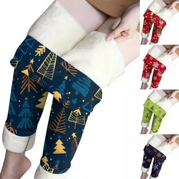 Женские бархатные теплые эластичные леггинсы с рождественским принтом и хлопковыми брюками с высокой талией XXL