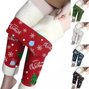 Женские бархатные теплые эластичные леггинсы с рождественским принтом и хлопковыми брюками с высокой талией L чёрный