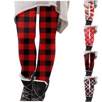 Женские бархатные теплые эластичные леггинсы с рождественским принтом и хлопковыми брюками с высокой талией XXL