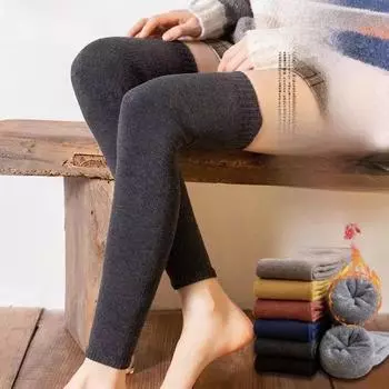 Женские бархатные толстые наколенники, длинные леггинсы - теплые махровые леггинсы с высокой трубкой One Size 80-140 lbs света кофе