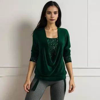 Женские бархатные топы с воротником-стойкой, длинным рукавом, завязкой на подоле, присборенные, однотонные, с пайетками, сшитые 3XL синий