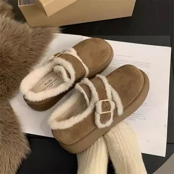 Женские бархатные туфли из хлопка в стиле ретро с одной педалью 2024 года, осенне-зимняя популярная пушистая обувь, женская верхняя одежда 35