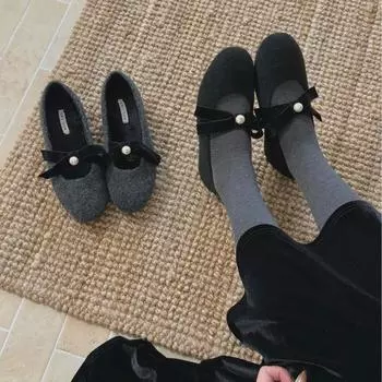 «Женские бархатные туфли Мэри Джейн с круглым носком и бантом 2024 года выпуска» чёрный