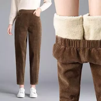 Женские бархатные вельветовые брюки, осенне-зимние свободные повседневные спортивные штаны, флисовые брюки, вельветовые шаровары M чёрный