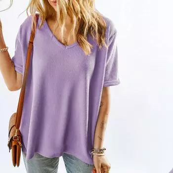 Женские базовые футболки с круглым вырезом и короткими рукавами с изогнутым краем, летние топы, облегающие футболки, одежда L