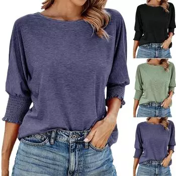 Женские базовые футболки с рукавом 3/4 и изогнутым подолом, летние топы, облегающие футболки, одежда S армия зеленый