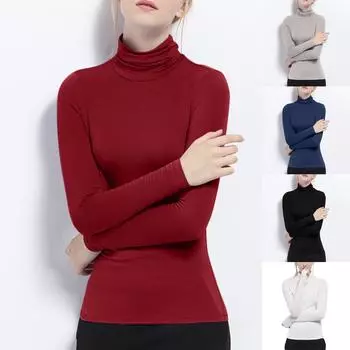 Женские базовые пуловеры, водолазки с длинными рукавами, мягкие эластичные облегающие рубашки базового слоя XXL серый