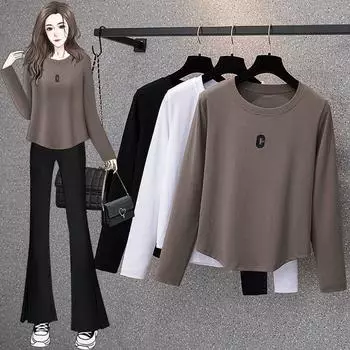 Женские базовые рубашки с длинными рукавами, футболки, осенние модели больших размеров и универсальные топы, которые можно носить как на улице, так и на дому L чёрный