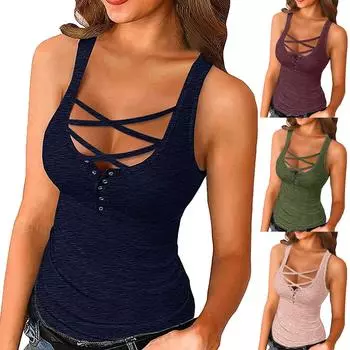 Женские базовые сексуальные летние рубашки без рукавов, майки на пуговицах, майки, топы L зелёный