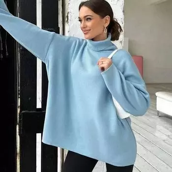 Женские базовые свитера, свободные водолазки, осень-зима 2023, мягкие теплые джемперы с длинными рукавами и повседневным вязаным топом, свитер оверсайз, пуловер, женский пуловер One Size синий