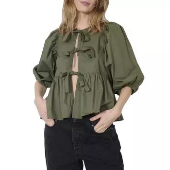 Женские базовые топы с завязками спереди, повседневные однотонные свободные рубашки с рукавами 3/4, кардиган для клубной уличной одежды, эстетичная одежда L белый