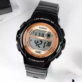 Женские беговые часы Casio со светодиодной подсветкой, водонепроницаемость 100 метров, память на 60 кругов 1200, черные A