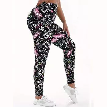 Женские белые эластичные леггинсы с буквенным принтом для занятий йогой, фитнесом, бегом, спортом в спортзале, активными штанами XS чёрный
