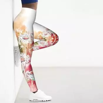 Женские белые эластичные леггинсы с принтом одуванчика для занятий йогой, фитнесом, бегом, спортом в спортзале, активными штанами XS разноцветный