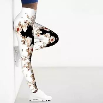Женские белые элегантные эластичные леггинсы с розами и принтом для йоги, фитнеса, бега, спортзала, спортивных активных брюк XS красный