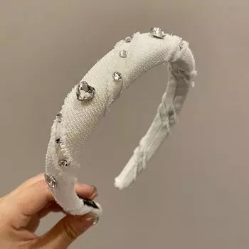 Женские белые бриллиантовые повязки для волос, повязки для головы с драгоценными камнями, свадебные, романтичные, в форме сердца, со стразами, праздничные аксессуары для волос, обручи для волос
