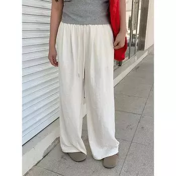 Женские белые брюки большого размера с широкими штанинами от Fu Yamamoto — лето 2024 г., высокая талия, легкие, прямая фактура 3XL (160-180 jin) чёрный