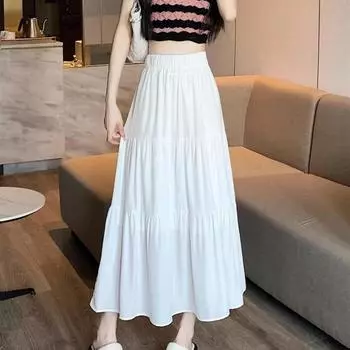 Женские белые длинные юбки, модные однотонные юбки для девочек, уличная одежда, летняя пляжная одежда для вечеринок и вечеринок L белый