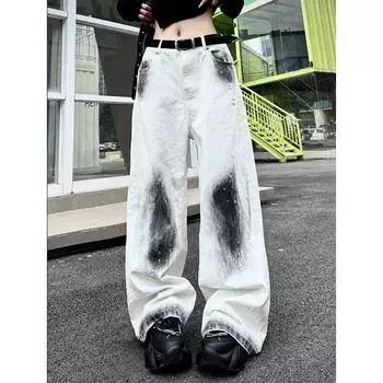 Женские белые джинсы-карго, мешковатые винтажные джинсовые брюки Y2k, эстетика 90-х, 2000-х годов, широкие ковбойские брюки в стиле Харадзюку, оверсайз, дрянная одежда S бежевый