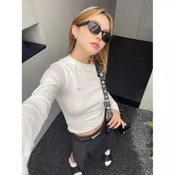 Женские белые футболки с длинным рукавом, сексуальные женские футболки, топы для девочек 2000 года S белый