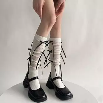 Женские белые и черные гольфы JK Lolita Kawaii с бантом, тонкие сетчатые чулки до бедра, школьные носки в японском стиле