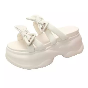 Женские белые кавайные сандалии на толстой подошве, лето 2024 г., новые туфли на высокой платформе 8 см, женские нескользящие босоножки на толстой подошве, женские 34 чёрный
