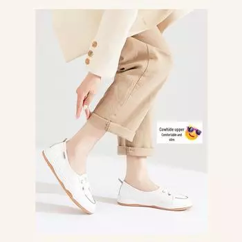 Женские белые кожаные кроссовки Cowhide Spring 2025: Универсальная повседневная обувь на плоской подошве 38 белый