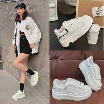 Женские белые кожаные кроссовки Love McQueen: Весенний стиль 2025 года, повышенный комфорт, толстая подошва, универсальные и дышащие 35