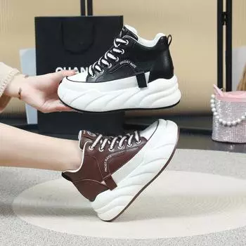 «Женские белые кожаные зимние ботинки с подкладкой из бархата и высоким берцем»: Теплая зимняя одежда, увеличивающая рост 36