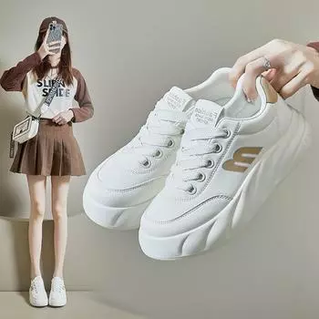 Женские белые кроссовки из искусственной кожи на платформе, легкие дышащие повседневные кроссовки для бега, кроссовки на шнуровке, спортивные теннисные туфли 35