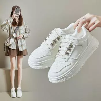Женские белые кроссовки из искусственной кожи на платформе, легкие дышащие повседневные кроссовки для бега, кроссовки на шнуровке, спортивные теннисные туфли 35 бежевый