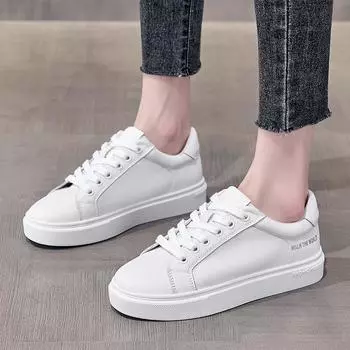 Женские белые кроссовки на шнуровке из натуральной кожи - осенние дышащие повседневные туфли на плоской подошве, корейский стиль 38 белый