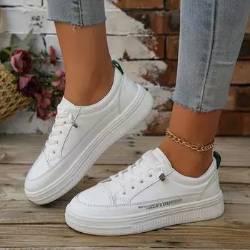 Женские белые кроссовки на шнуровке, осенние, на толстой подошве, повседневные туфли на плоской подошве, противоскользящие, для ходьбы на открытом воздухе, для занятий спортом на доске, Zapatos De Mujer 35 белый