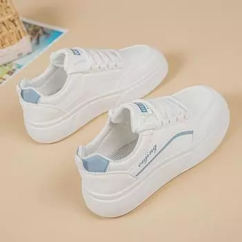Женские белые кроссовки на толстой подошве 2024 года: Легкая, дышащая, универсальная повседневная обувь в корейском стиле на весну 39 белый/синий