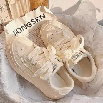 Женские белые кроссовки на толстой подошве 2024 года: Идеальная пара для юбок, модный осенний универсальный дизайн с большим вырезом. 39 бежевый