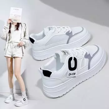 Женские белые легкие кроссовки на массивной платформе, нескользящие дышащие прогулочные туфли на шнуровке, спортивная обувь, повседневные кроссовки из искусственной кожи для женщин