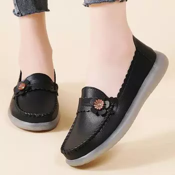 Женские белые мокасины на плоской подошве с цветочным принтом, повседневные черные минималистичные мягкие прогулочные туфли для мам, большой размер EU: 36 чёрный