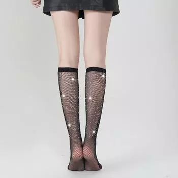 «Женские белые носки Diamond Mid Tube Socks — стильный европейский и американский дизайн, TZ5003» One size simple package (white card + OPP) чёрный