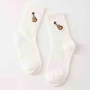 Женские белые носки, хлопковые милые аниме-носки с гитарой, простые модные забавные носки для музыкального фестиваля One Size