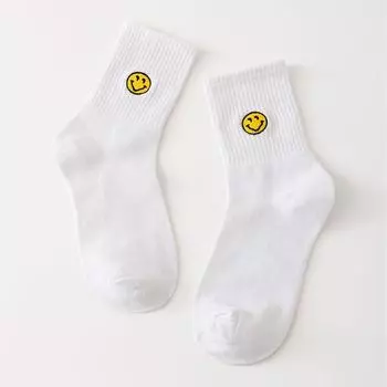 Женские белые носки, хлопковые милые носки с вышивкой и улыбкой, простые женские забавные носки в корейском стиле Y2k One Size