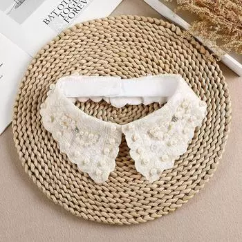 Женские белые поддельные воротники, винтажная вышивка, цветочные съемные воротники, ручная работа, бусины, поддельные воротники для рубашек, украшения