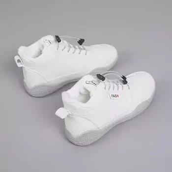 Женские белые полуботинки 2024 года: Износостойкая, нескользящая, бархатистая, плотная, теплая и универсальная хлопковая обувь. 36