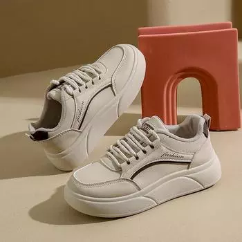 Женские белые повседневные кроссовки из вулканизированной кожи, дышащие, спортивные, для ходьбы, бега, на платформе, на плоской подошве, новые, U-образные, кожаные, Zapatos 35