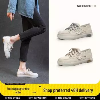 «Женские белые повседневные туфли на плоской подошве из натуральной кожи 2025 года – универсальный весенний стиль» 43