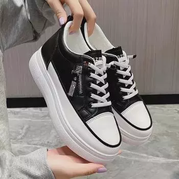 Женские белые повседневные туфли на толстой подошве с высоким каблуком, 2023 г., универсальный корейский спортивный стиль. 39 чёрный