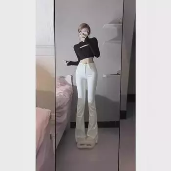 Женские белые расклешенные джинсы с высокой талией 2024 года — брюки до пола больших размеров 2XL белый
