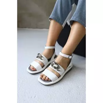 Женские белые сандалии из натуральной кожи с серебряной цепочкой Lera, повседневные качественные стильные сандалии