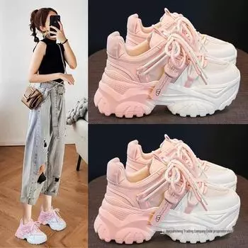 Женские белые сетчатые кроссовки Dad Sneakers весна-лето 2024 г. – дышащая, толстая подошва, повседневная обувь, увеличивающая рост 39 белый