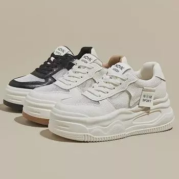 Женские белые сетчатые кроссовки на платформе 2024 года: Повседневные кроссовки для бега, увеличивающие рост, на весну/лето. 37 чёрный