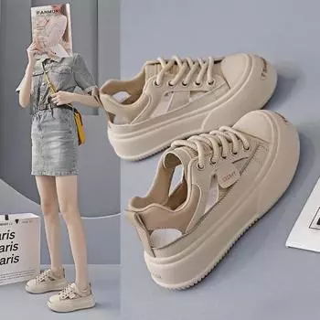 Женские белые спортивные сандалии с закрытым носком - 2025 Лето Повседневный Уличный Универсальный Дизайн Hollow 38